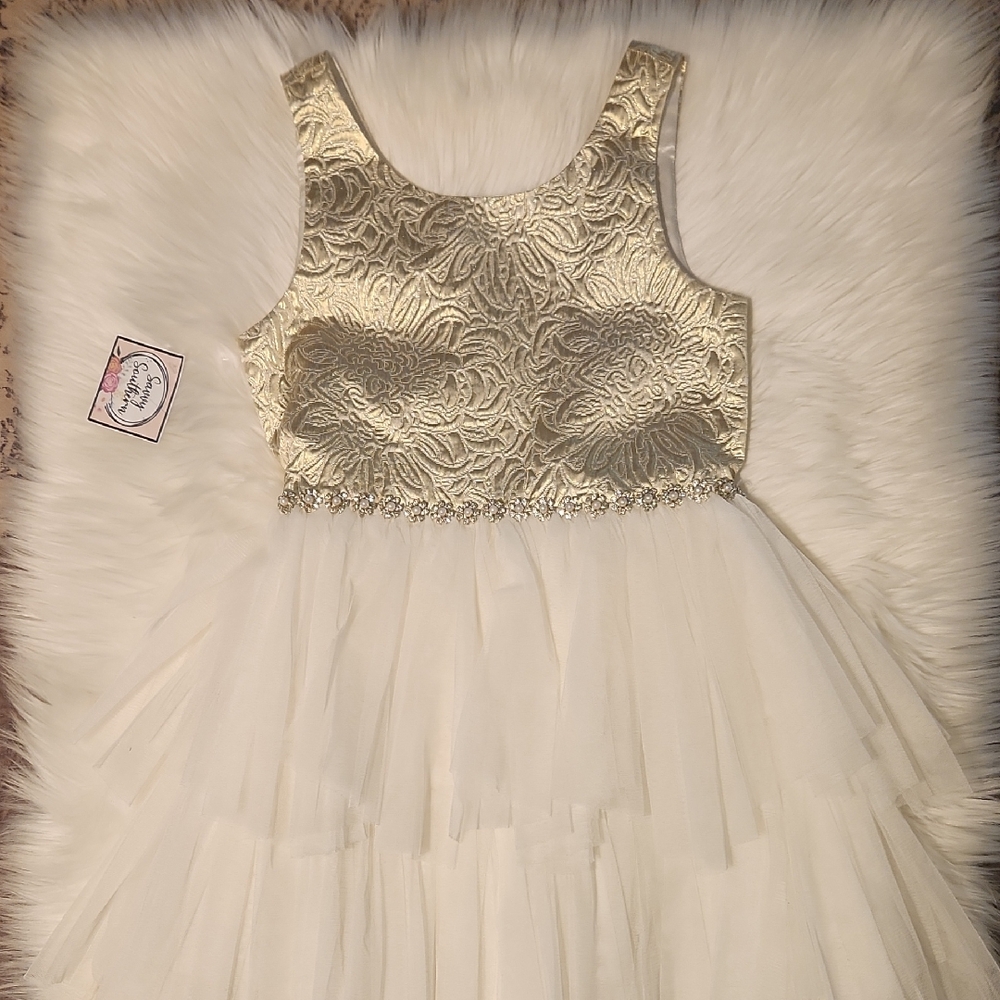 Sparkley Gold & Cream Tulle Formal Dress - Girls Size 12